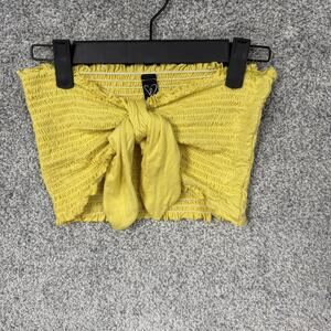 Windsor Tube Tank Top Womens M/L Yellow Smocked Tie Front Coquette Boho Summer